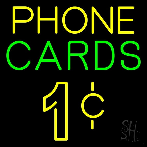 Phone Cards 1 Cent LED Neon Sign 24 x 24 - inches, Clear Edge Cut Acrylic Backing, with Dimmer - Bright and Premium built indoor LED Neon Sign for Computer & Electronics store decor.