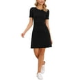 thumbnail image 3 of INSPIRE CHIC Knit Dress for Women Solid Color Crew Neck Short Sleeves Slim Fit Summer Mini Dresses XS Black, 3 of 7