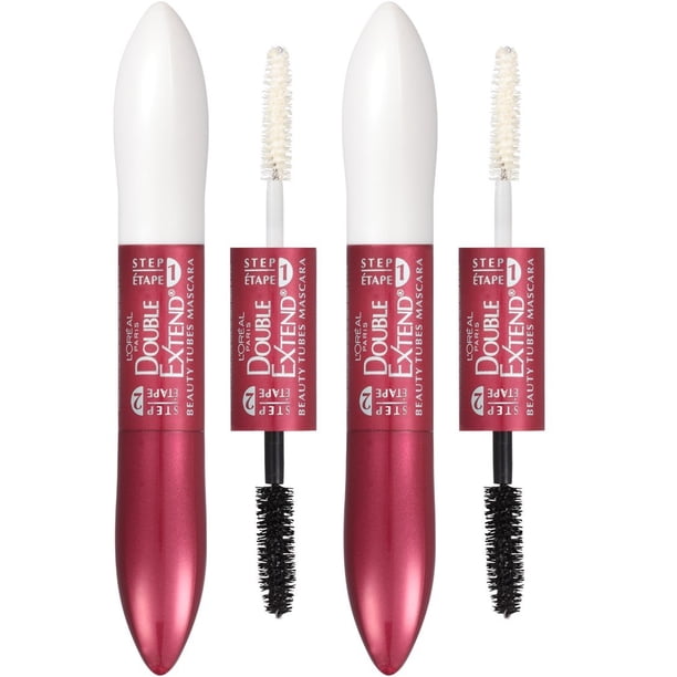 L'Oréal Paris Makeup Double Extend Beauty Tubes Lengthening 2 Step Mascara, Blackest Black, 2 Pack