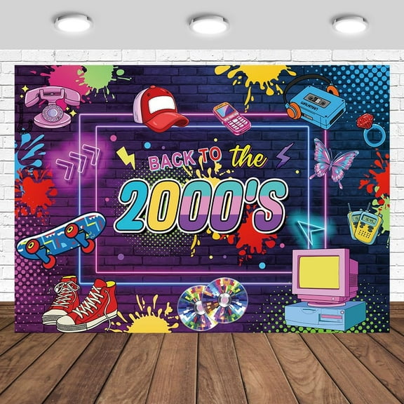 Early 2000s Theme Backdrop Back to The 2000s Photography Background Neon Light Hip Hop Graffiti Back to 00's Party Decorations Banner Photo Studio Props