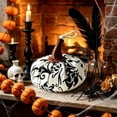 thumbnail image 5 of Black White Floral Fabric Pumpkin Ornament, Stuffed Cloth Pumpkin Tabletop Decor, Farmhouse Indoor Decorative Pumpkin for Halloween Thanksgiving Shelf Mantel Home Display, 5 of 8
