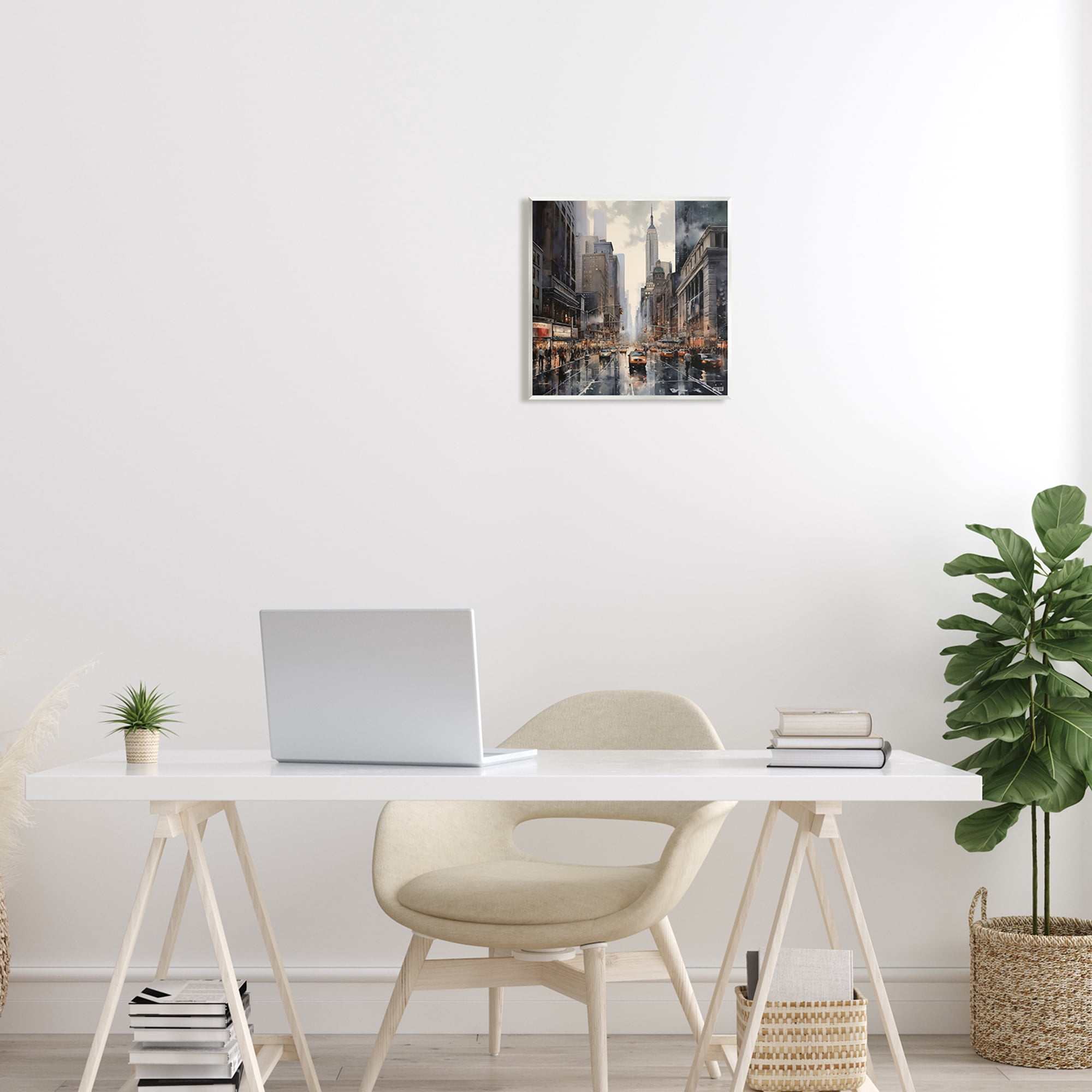 Stupell Industries Taxis in Urban City Transportation Painting Unframed Art Print Wall Art, 12 x 12