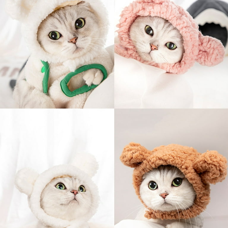 Cute Cat Costume Warm Bear Hat for Cat Adjustable Soft Small Pet Headwear  Bear Hat for Cat Puppy Dog,s，G65905 