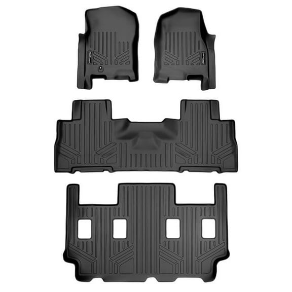 SA0346-B0303-C0186 3 Row Floor Mats Liner Set with 2nd Row Bucket Seats without Console for 2007-2010 Ford Expedition, Black