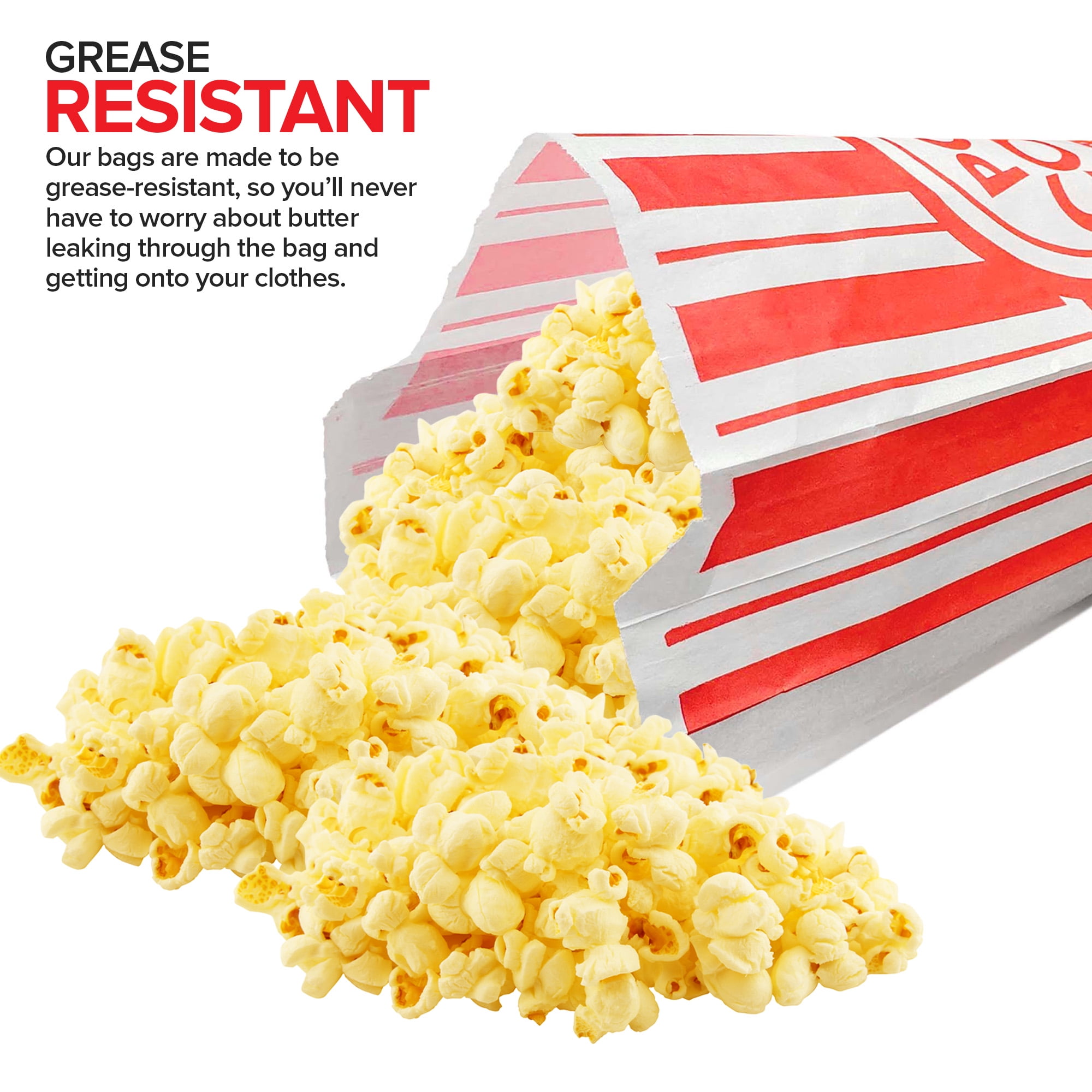 Stock Your Home 2 oz Paper Popcorn Bags Bulk (100 Pack) Large Red & White Pop-Corn Bag Disposable