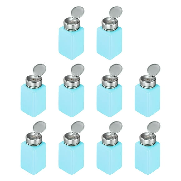 Distributeur de Solvant et d'Alcool 10 Pcs 200 ml (6,7 Oz) Dissolvant de Vernis à Ongles, Bouteille Pompe à Pression pour Dissolvant de Liquide avec Tête de Pression en Acier Inoxydable pour Nettoyant à l'Acétone, Bleu