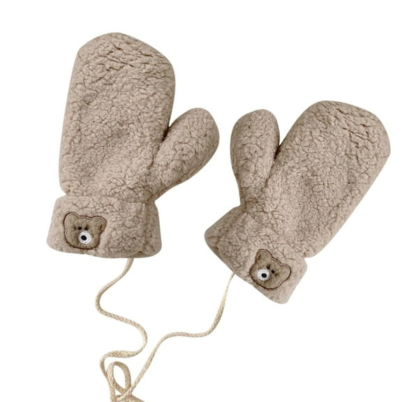 Yanyanz Gloves Mittens, Cold Weather Gloves 3D Cute Bear Double Layer Winter Gloves Female Mittens Braided Rope Thick Thermal Plush Mittens Womens Warm Fingerless Gloves, Gloves Beige One Size
