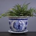 thumbnail image 1 of Maceta de cerámica de porcelana azul y blanca con bandeja, maceta grande de hierro para árbol, maceta hidropónica para balcón, para jardinería doméstica, 1 of 6