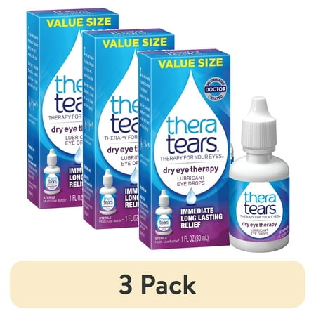 (3 pack) TheraTears Dry Eye Therapy Lubricating Eye Drops, Daily Use, 1 fl oz Bottle