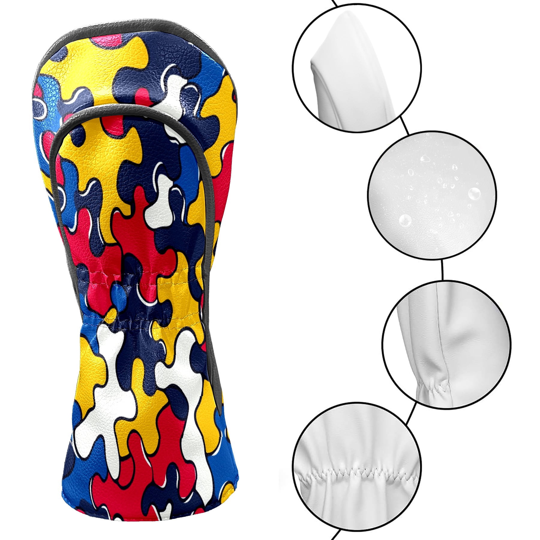 Golf Club Covers PU Leather Waterproof Head Covers for Fairway Woods Hybrids Puzzle Pieces