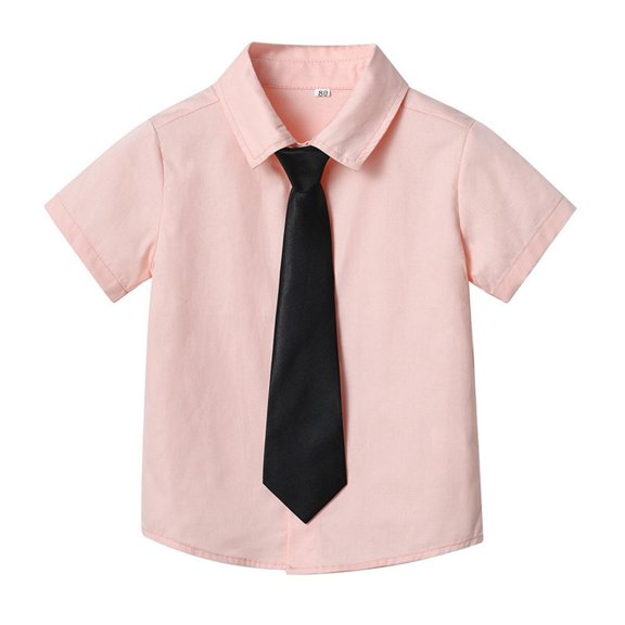 Gyratedream Toddler Kids Single-breasted Button down Shirt with Matching Tie Infant Basic Solid Short Sleeve Lapel Collar Shirt Baby Child Summer Casual Clothes for 3 Months-9 Years