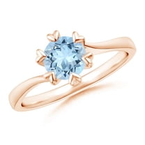 ANGARA Natural Heart Prong-Set Round Aquamarine Solitaire Engagement Ring in 14K Rose Gold for Women (Size-6mm) | March Birthstone, Anniversary, Jewelry Gift for Women | Natural Aquamarine Ring