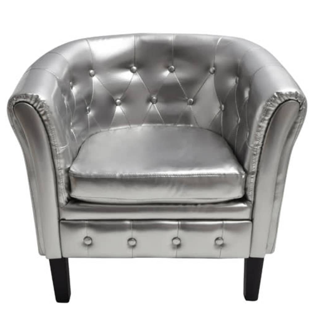 Kepooman Modern Faux Leather Upholstered Barrel Chair for Bedroom Living Room, Silver Kepooman Modern Faux Leather Upholstered Barrel Chair for Bedroom Living Room, Silver