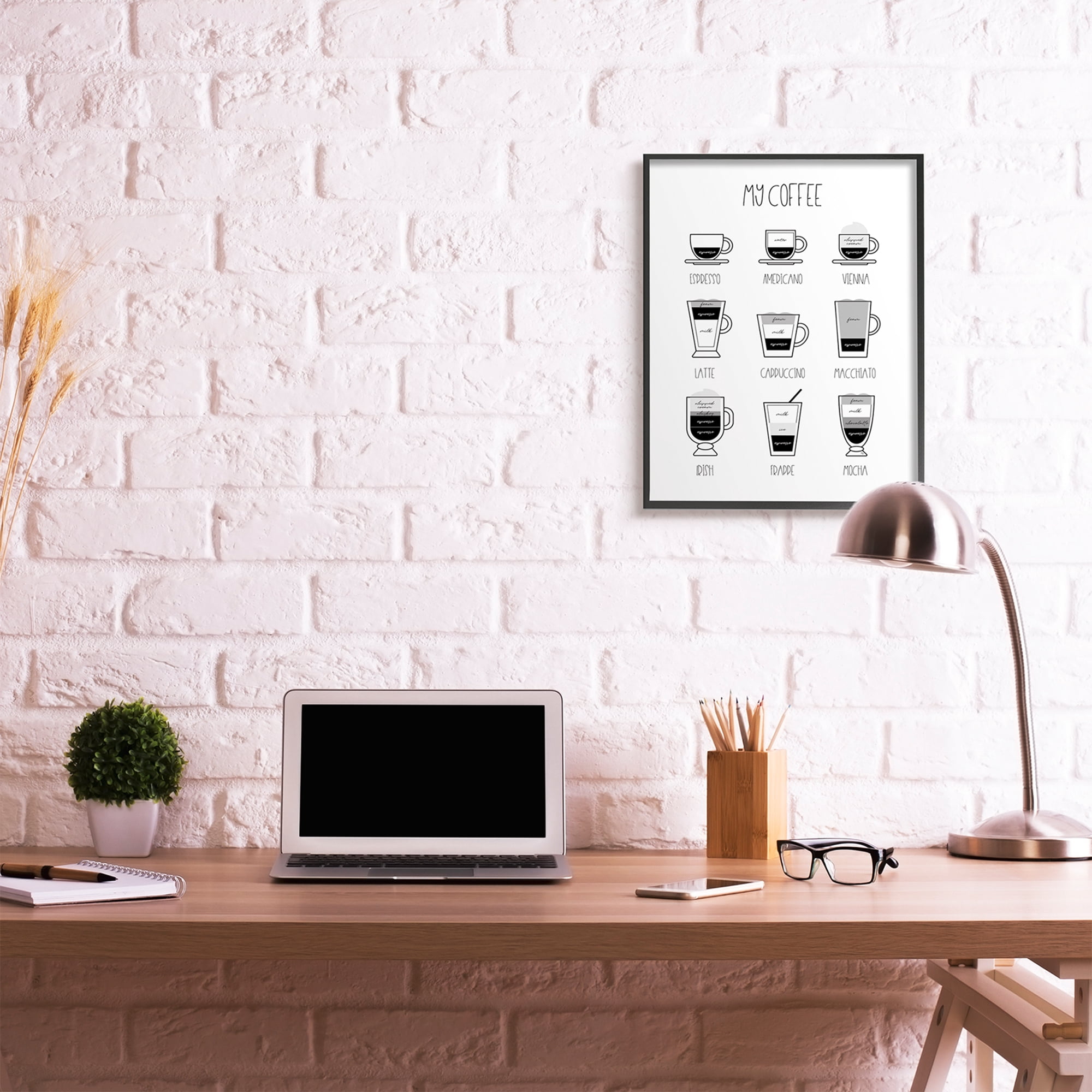 Stupell Industries My Coffee Chart Kitchen Latte Drinks Food & Beverage Painting Black Framed Art Print Wall Art, 24 x 30