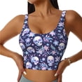 thumbnail image 2 of Picia Skull flower white blue Sports Bra for Women,Padded Strappy Sports Bras Medium Support Yoga Bra with Removable Cups,Running Yoga Bra-Small, 2 of 9