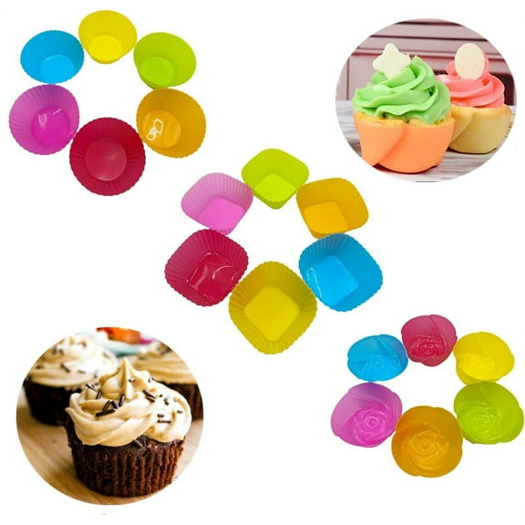 Tutuviw Silicone Baking Cups Cupcake Liners - 18Pcs Reusable Silicone Molds Including Round,Square, Flower BPA Free Food Grade Silicone