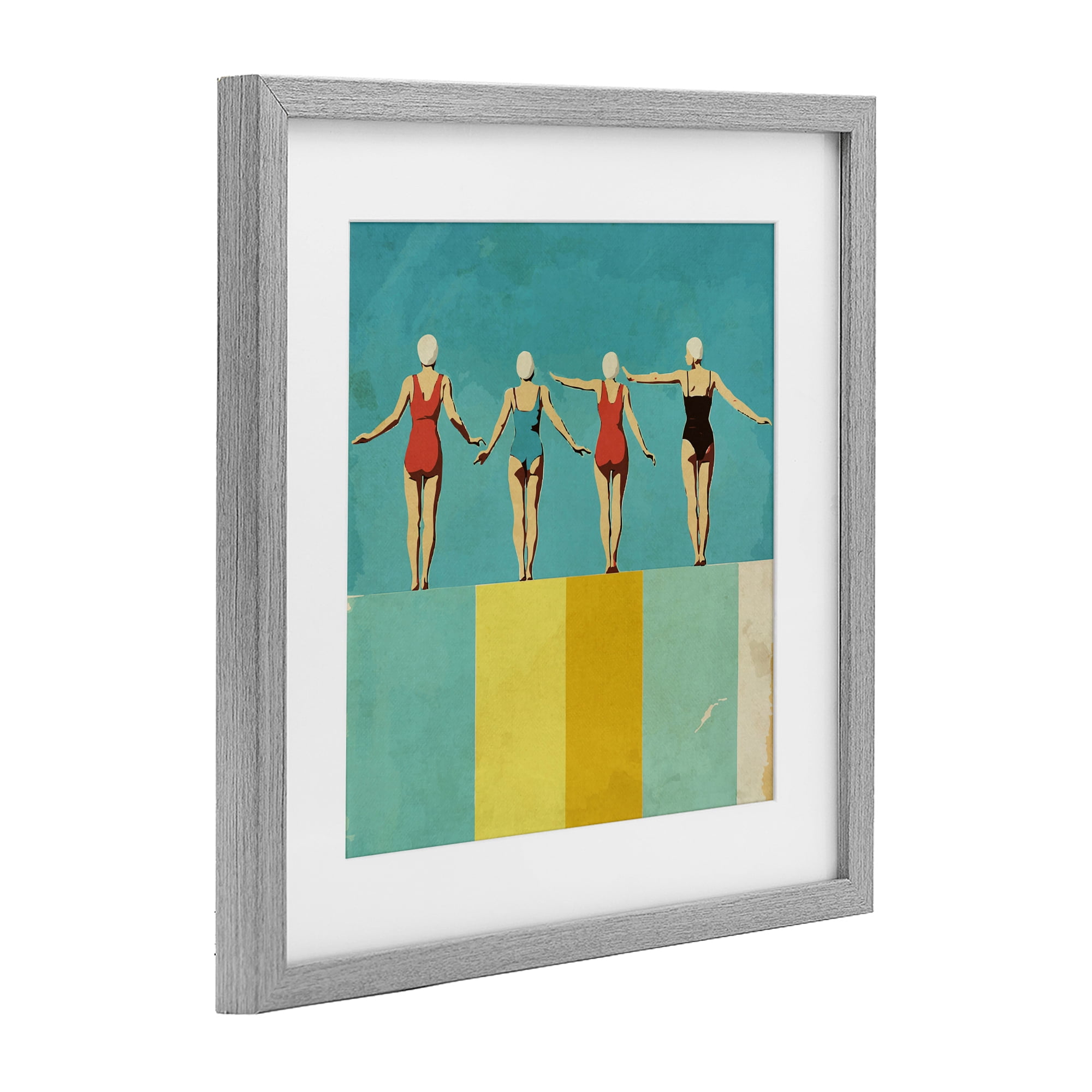 Stupell Industries Four Figures on the Pool Gray Framed Print Under Glass, design by Layla Oz