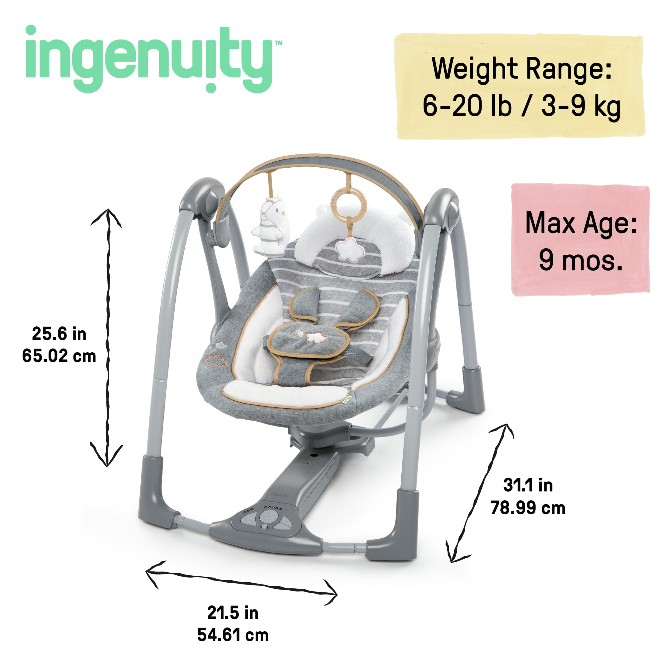 Ingenuity Boutique Collection Deluxe Infant Motion Swing Portable Bella Teddy Unisex Walmart