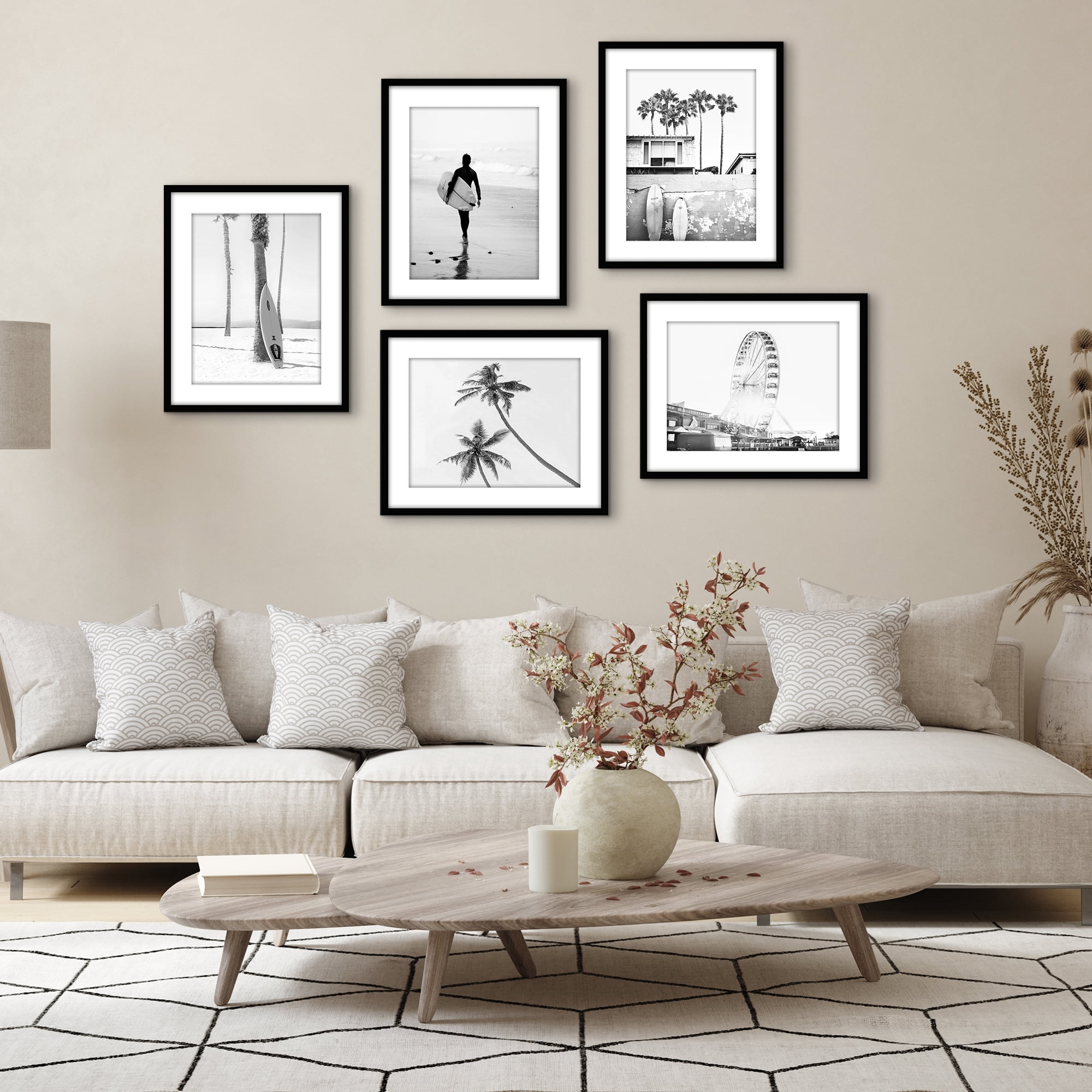 Americanflat 16x20 Picture Frame with Polished Plexiglass with 12x16 Mat 5 Pack Display Photo Galleria - Black