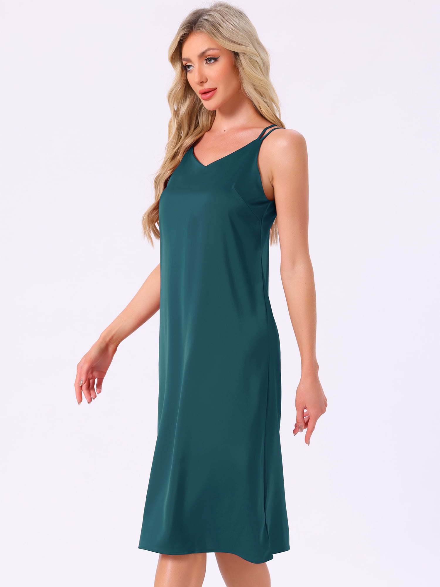 DARING DIVA Women's Sleeveless Double Spaghetti Strap V Neck Nightgown XL Blue
