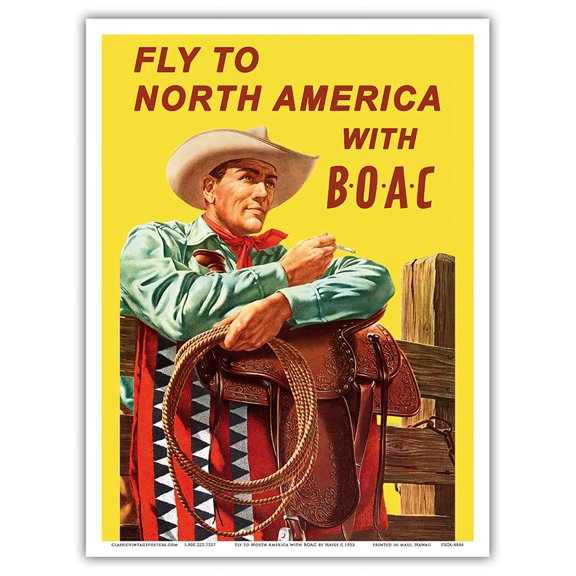 Fly to North America - with BOAC (British Overseas Airways Corporation) - Vintage Airline Travel Poster by Hayes c.1953 - Master Art Print (Unframed) 9in x 12in