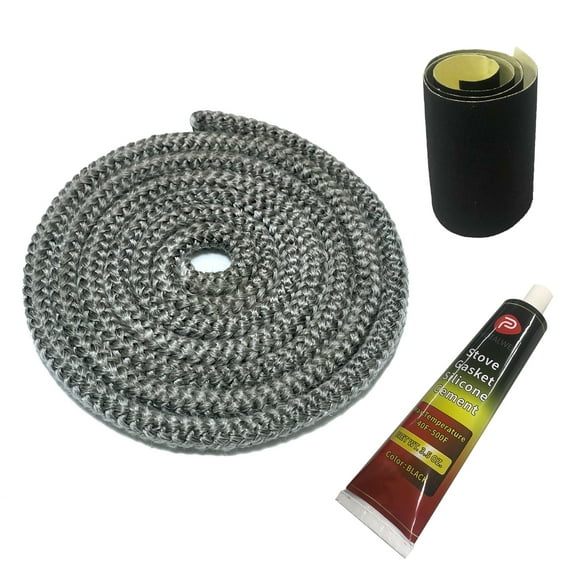 Wood Stove Gasket, 3/8" Wood Stove Door Gasket Kit, High Temperture Resistant Gasket Rope Replacement for Stove or Fireplace Doors, Grey Color Fiberglass Gasket