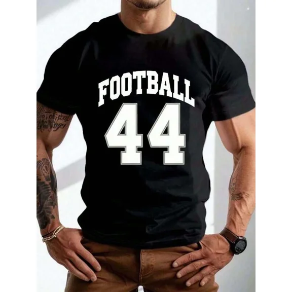 Men'S Football Jersey T-Shirt - Casual Athletic Style, Gray With _FOOTBALL 44_ Print, Short Sleeve, Round Neck, Summer Wear,
