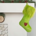 thumbnail image 4 of Christmas Green Hanging Faux Fur Stockings Treat Bag Candy Pouch Holder for Xmas Tree Holiday Party Supplies, 4 of 6