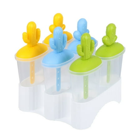 

JANGSLNG Ice Cream Mold Non-sticky Easy Demould Non-deformable Handle Design DIY 4/6 Grids Cactus Shape Ice Making Popsicle Mold Kitchen Supplies