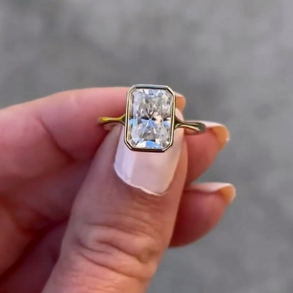 2CT Radiant Cut Simulated Diamond Solitaire Bezel Set Women's Ring 14k Yellow Gold Plated