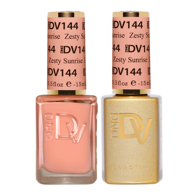 Set de esmaltes en gel Dnd Diva, colección Soda Poppin, esmalte en gel UV/LED y laca de secado al aire, dúo de esmaltes a juego que no se descascarilla, 144 Zesty Sunshine, 14 ml
