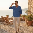 thumbnail image 5 of Mens Linen Shirt Breathable Long Sleeve T Shirts Pullover V Neck Loose Summer Casual Top Lightweight Quick Dry Tees, 3XL, 5 of 6