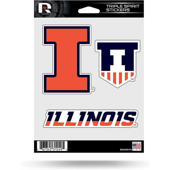 NCAA Illinois University Triple Spirit Stickers Sports Fan Home Decor, Multicolor, One Size