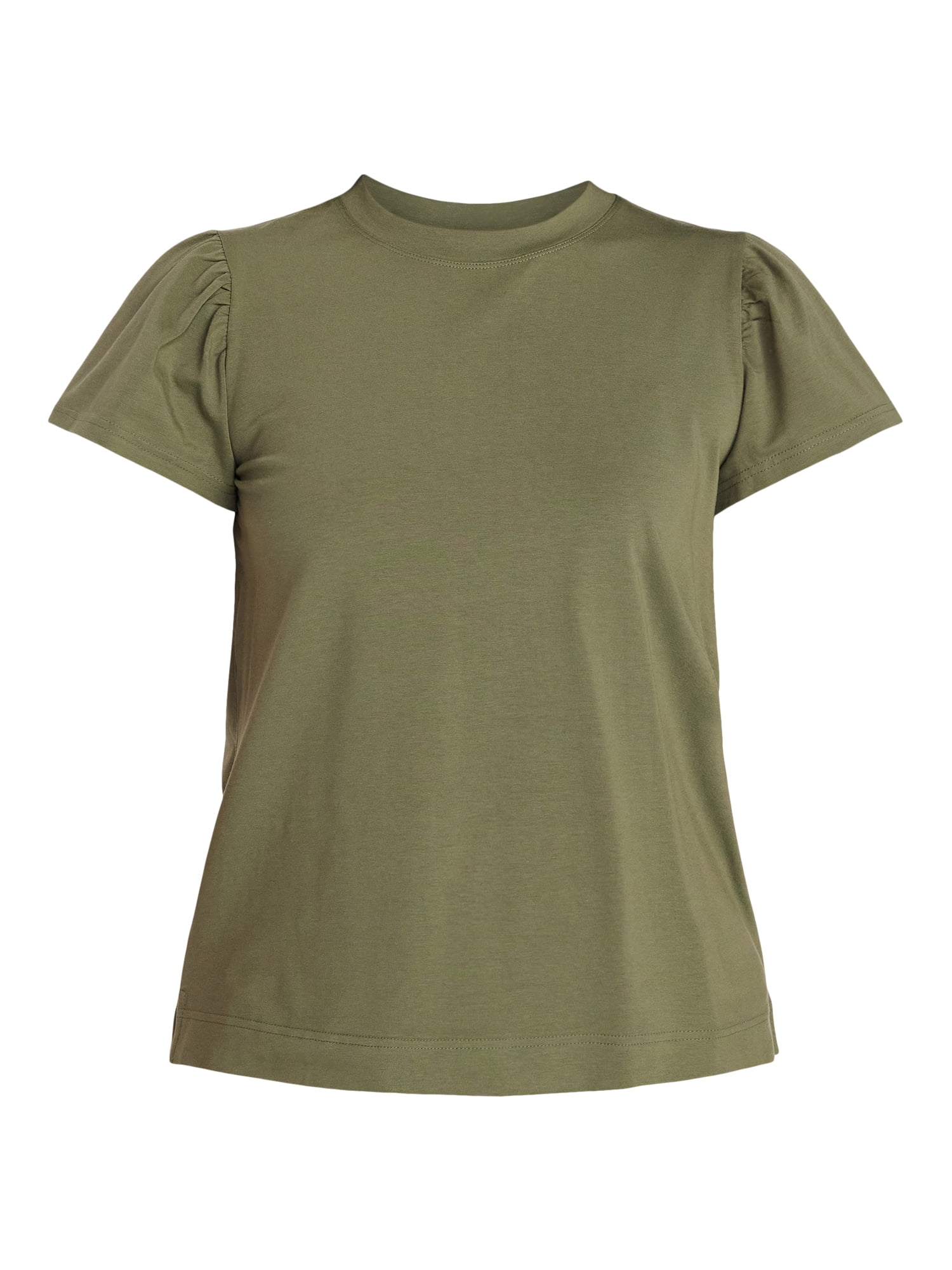 Time and Tru Women's Crewneck Top with Short Flutter Sleeves, Sizes XS-XXXL