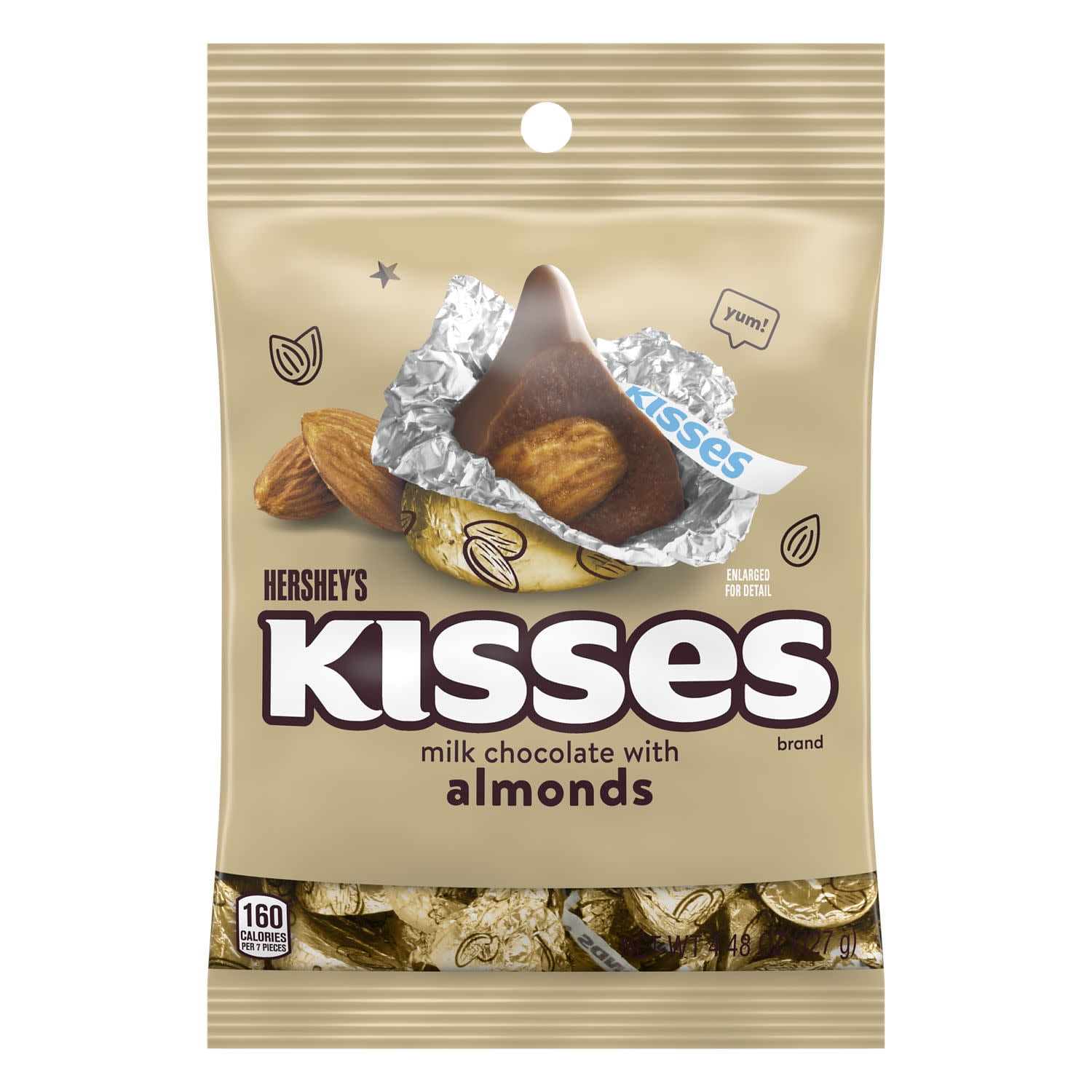(6 pack) Hershey's Kisses Milk Chocolate with Almonds Candy, Bag 4.48 oz