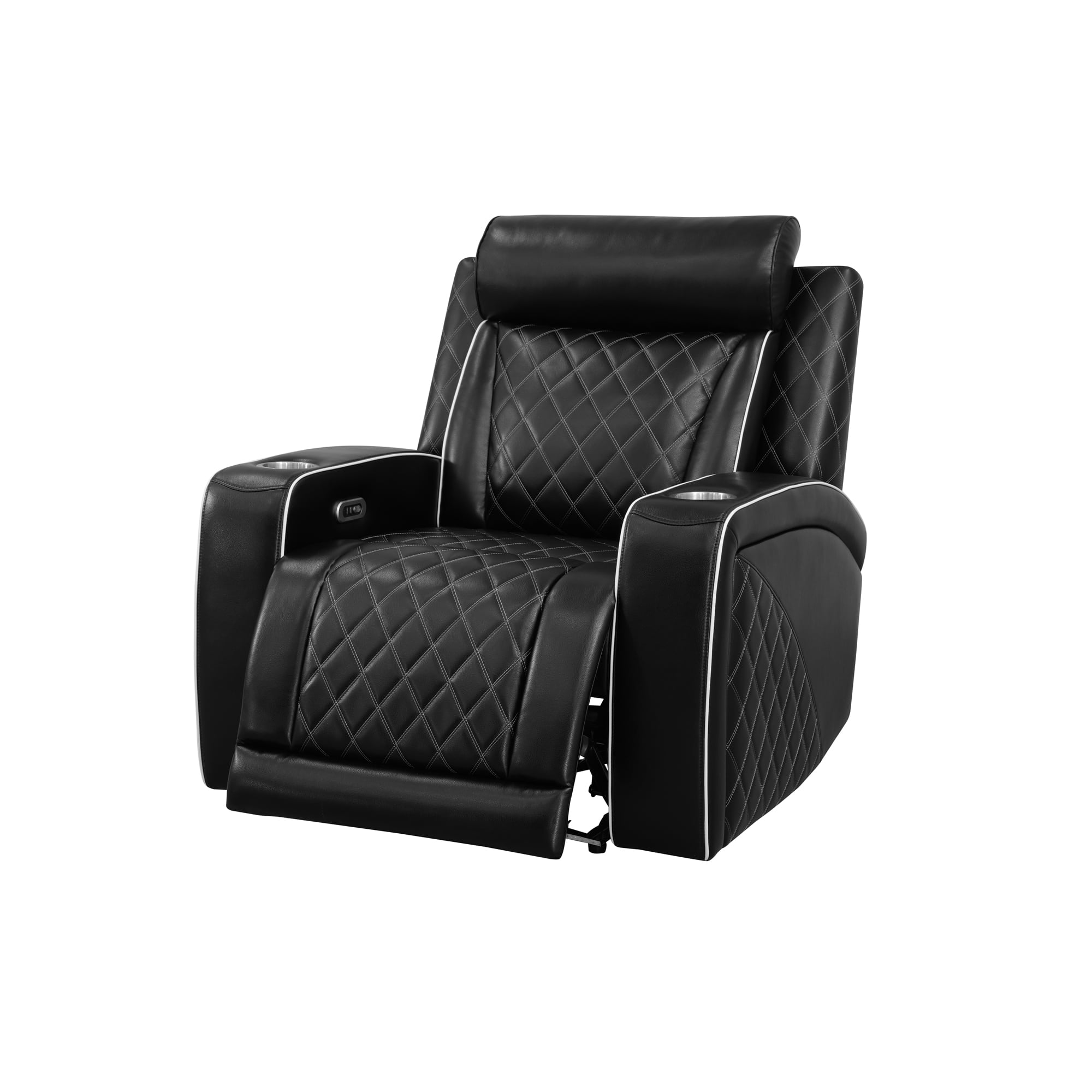 MAYEERTY Leather Recliner Chair, Single Reclining Sofa with LED Lights, Cup Holder & Quiet Motor, for Living Room, Gaming Den & Home Theater