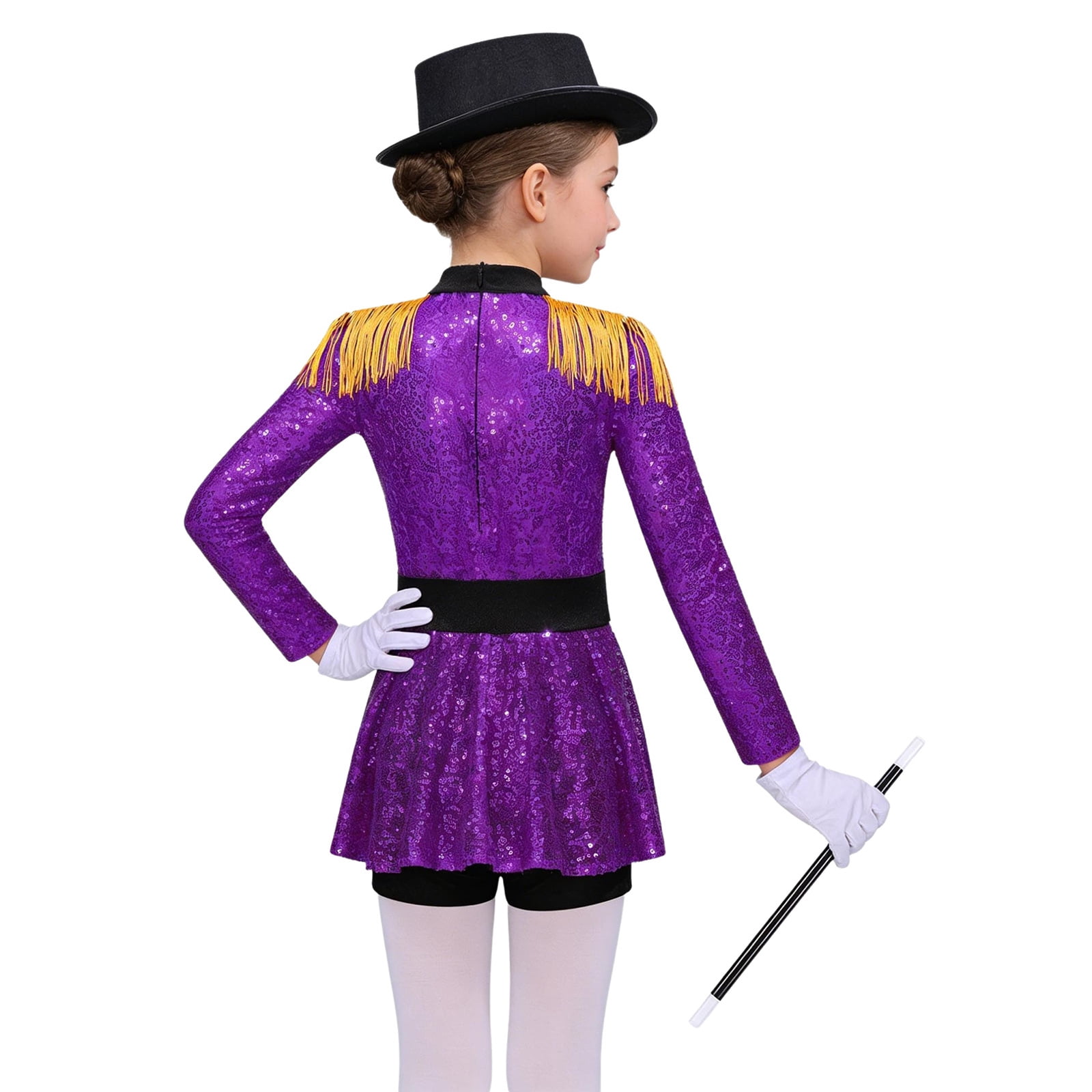 iiniim Girls Circus Ringmaster Jumpsuit Shiny Sequins Performance Leotard Dress Magician Outfits Purple 14