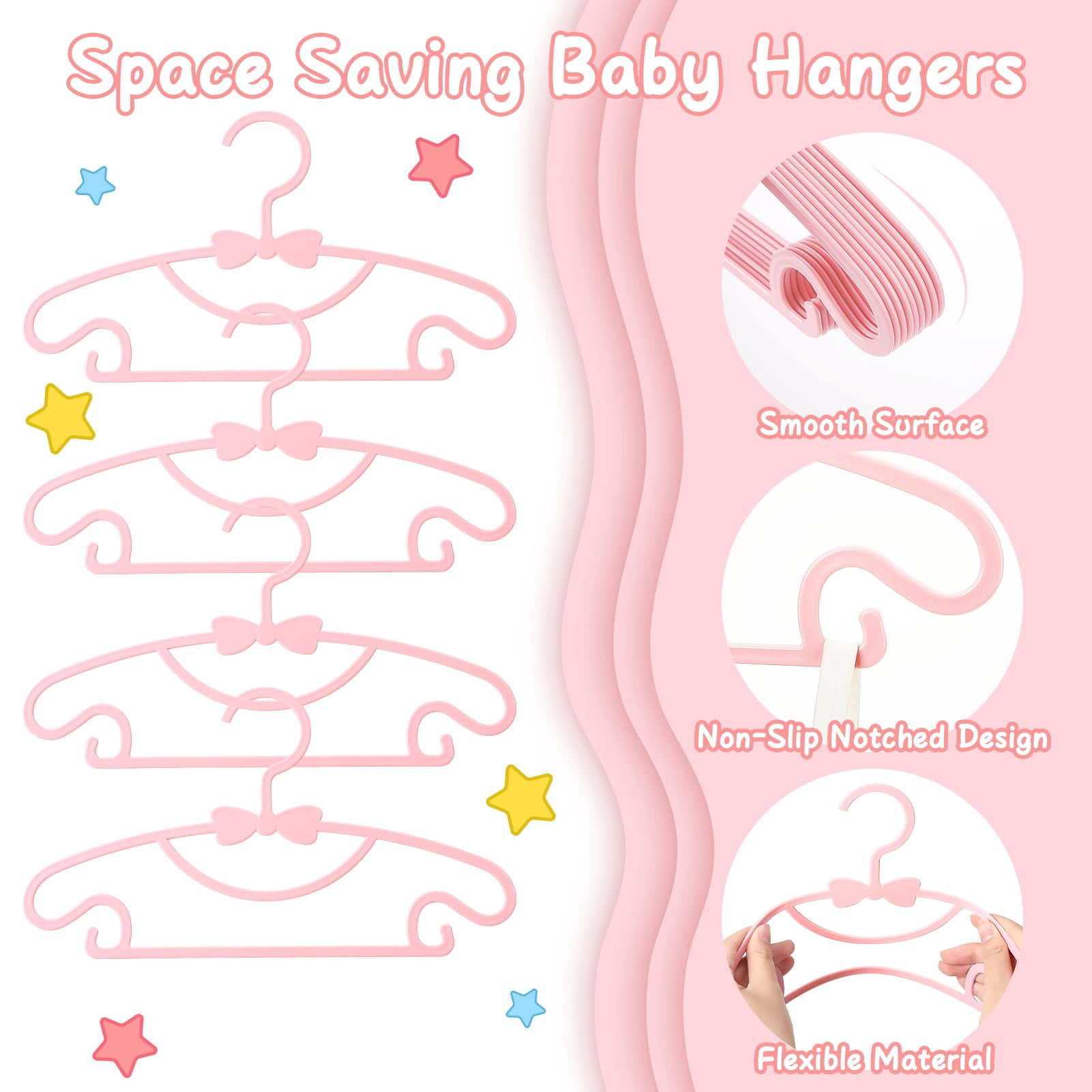 Plastic Closet Hangers 100 Pack Pink For Infant Clothing