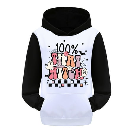 

Hoodies for Girls Halloween Long Sleeve Cartoon Prints Warm Pullover Tops Casual Sports Style Sweatshirts for Kids
