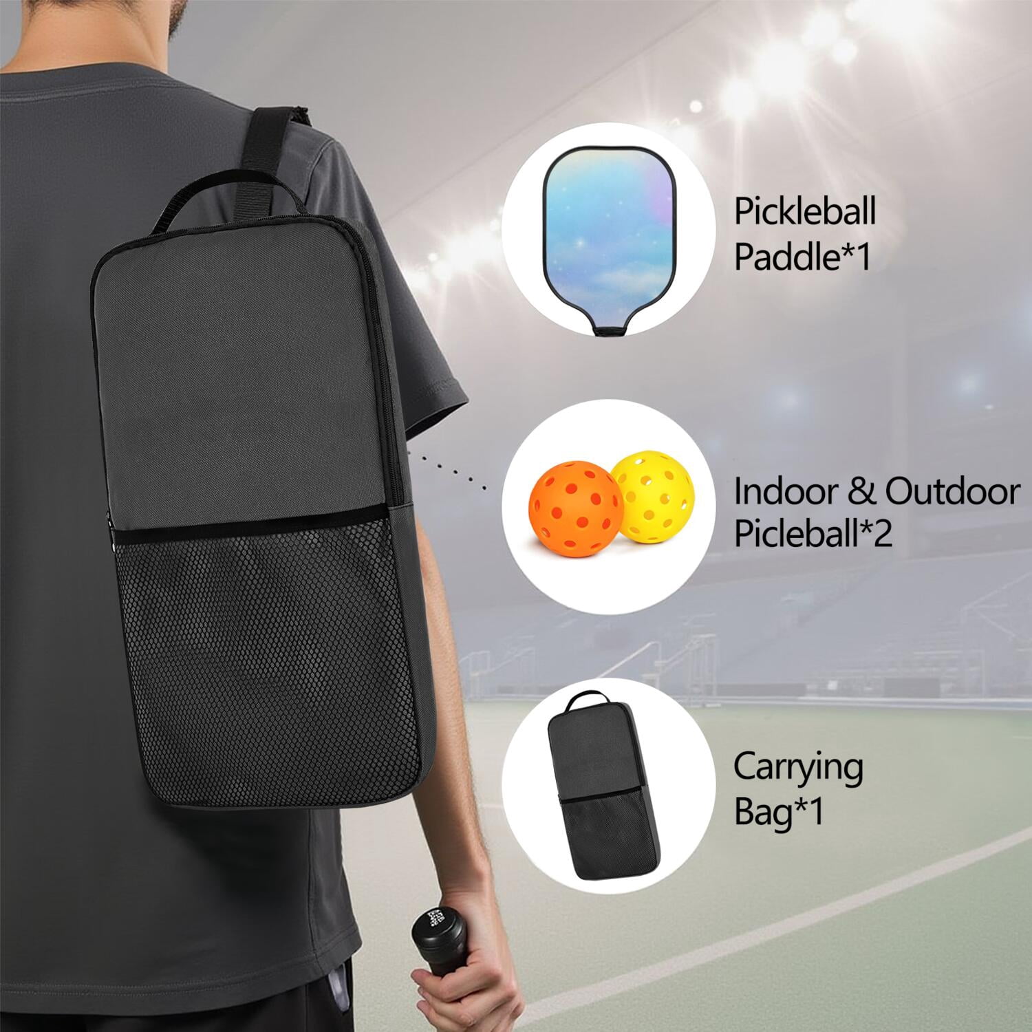 Pickleball Paddles Set Of 1, Fiberglass Surface, Dreamy Cloud Print, 1 Paddle, 2 Balls & Bag