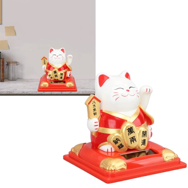 Solar Waving Cat, Bright Colors, Compact Size, Auto Waving Arm, Versatile Application for Desk, Window, Car Dashboard