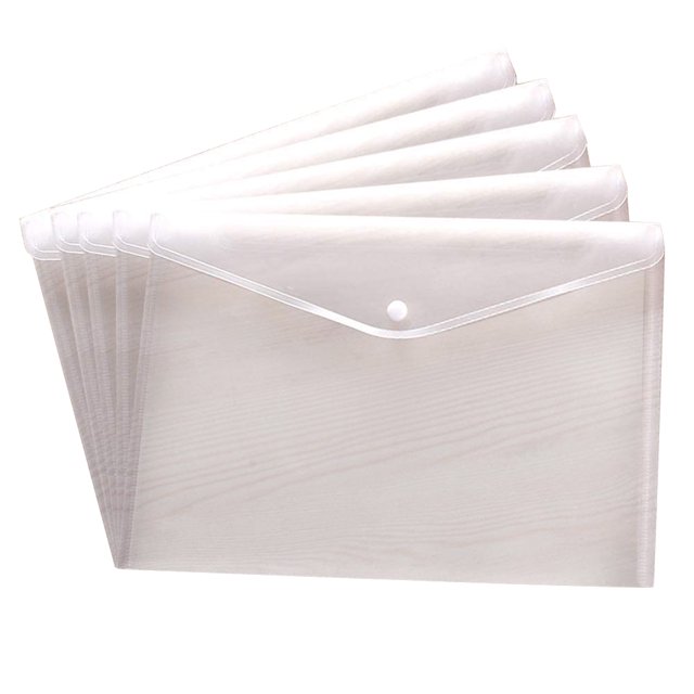 Carpetas de documentos transparentes Sobres de archivo transparentes Sobres de plástico impermeables Porta archivos Carpeta de documentos Sobre de poliéster con cierre de botón a presión para papelería A4 (Blanco/5 piezas) Zhivalor CWY-0374