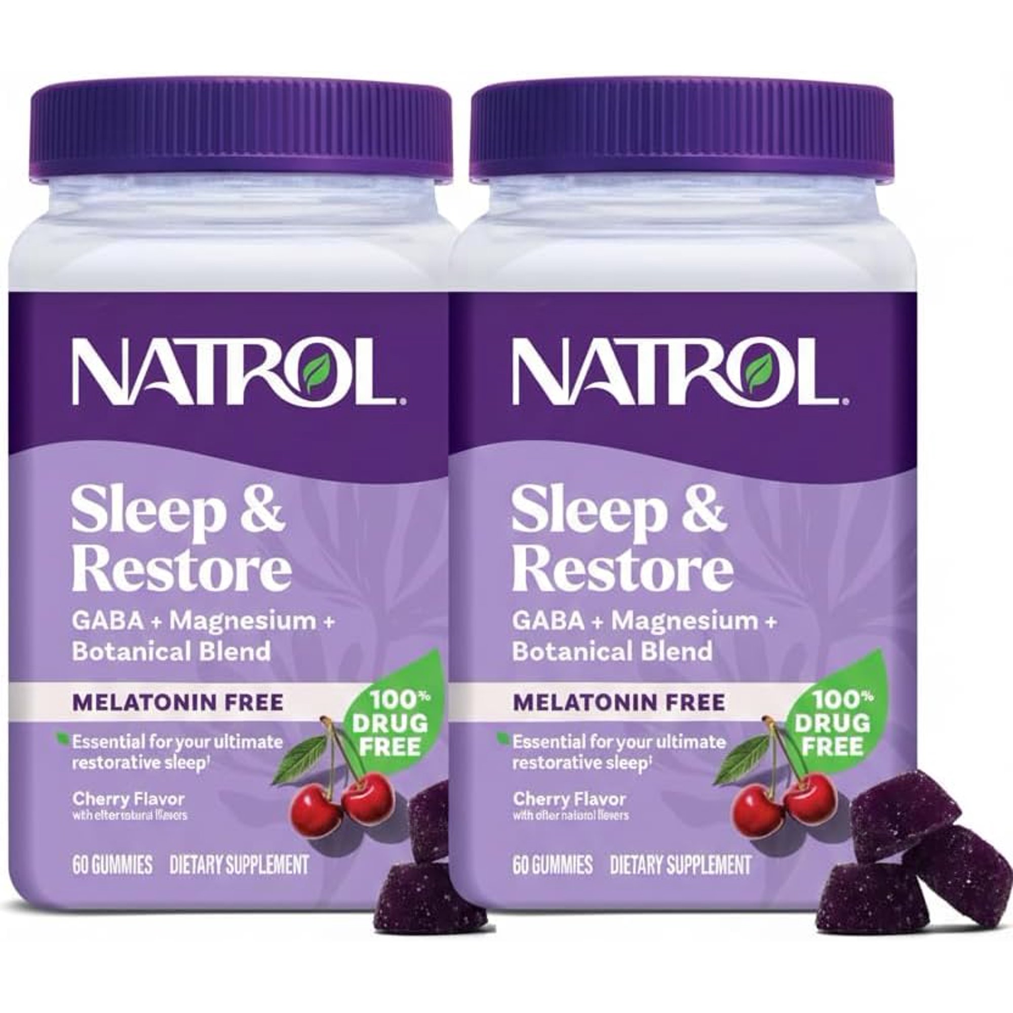 Natrol Sleep & Restore Magnesium Glycinate Blend Gummies, Magnesium for Sleep Aids for Adults, Melatonin-Free, Cherry Flavored, 30 Day Supply, 60 Gummies (Pack of 2)