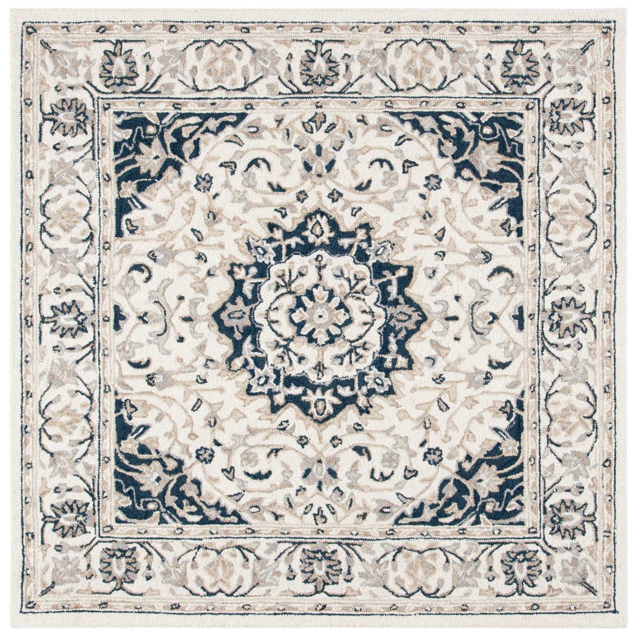 SAFAVIEH Micro-Loop Diamond Geometric Area Rug, Ivory/Navy, 5' x 5' Round
