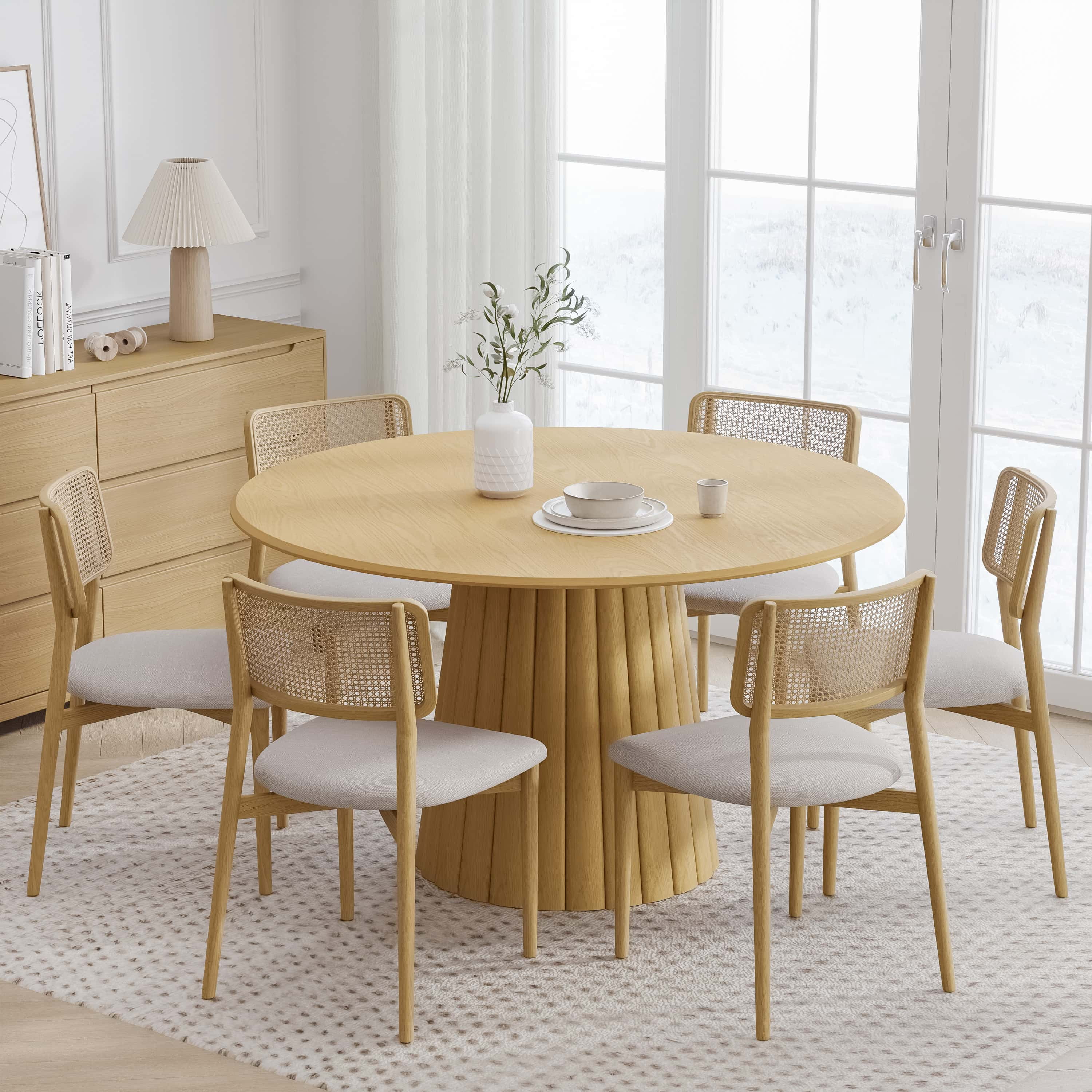 52 in. Soild Wood Natural Oak Dining Table Round Kitchen Table