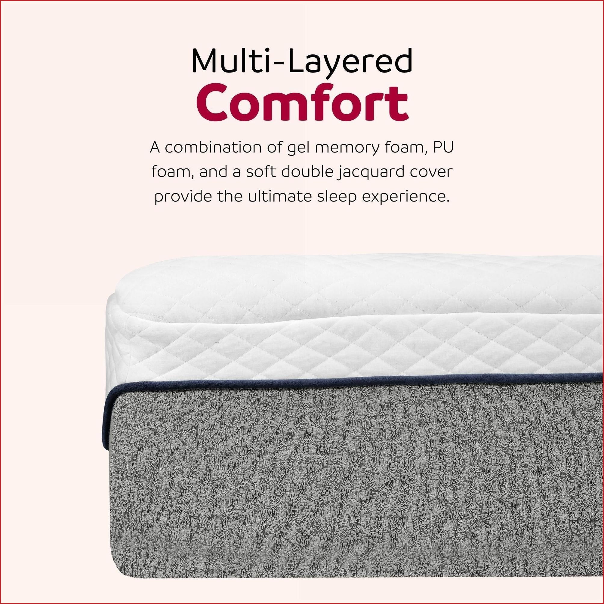 Mattresses, 13-Inch King Size Medium Gel Memory Foam Mattress with Ultra Plush Double Jacquard Cover, Bed in a Box | Polyester | Grey+White