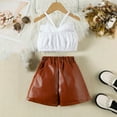 thumbnail image 4 of Summer Children's Girls Outfit Sets Bow Camisole Top With Leather Skirt Pants Set Kids Two-piece Set, 4 of 8