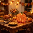 thumbnail image 5 of Hand Woven Rattan Pumpkin LED Lantern, Natural Wicker Pumpkin Light Ornament, Rustic Farmhouse Fall Decor for Halloween Thanksgiving Tabletop Porch Yard Home Holiday Decoration, Orange, 5 of 5
