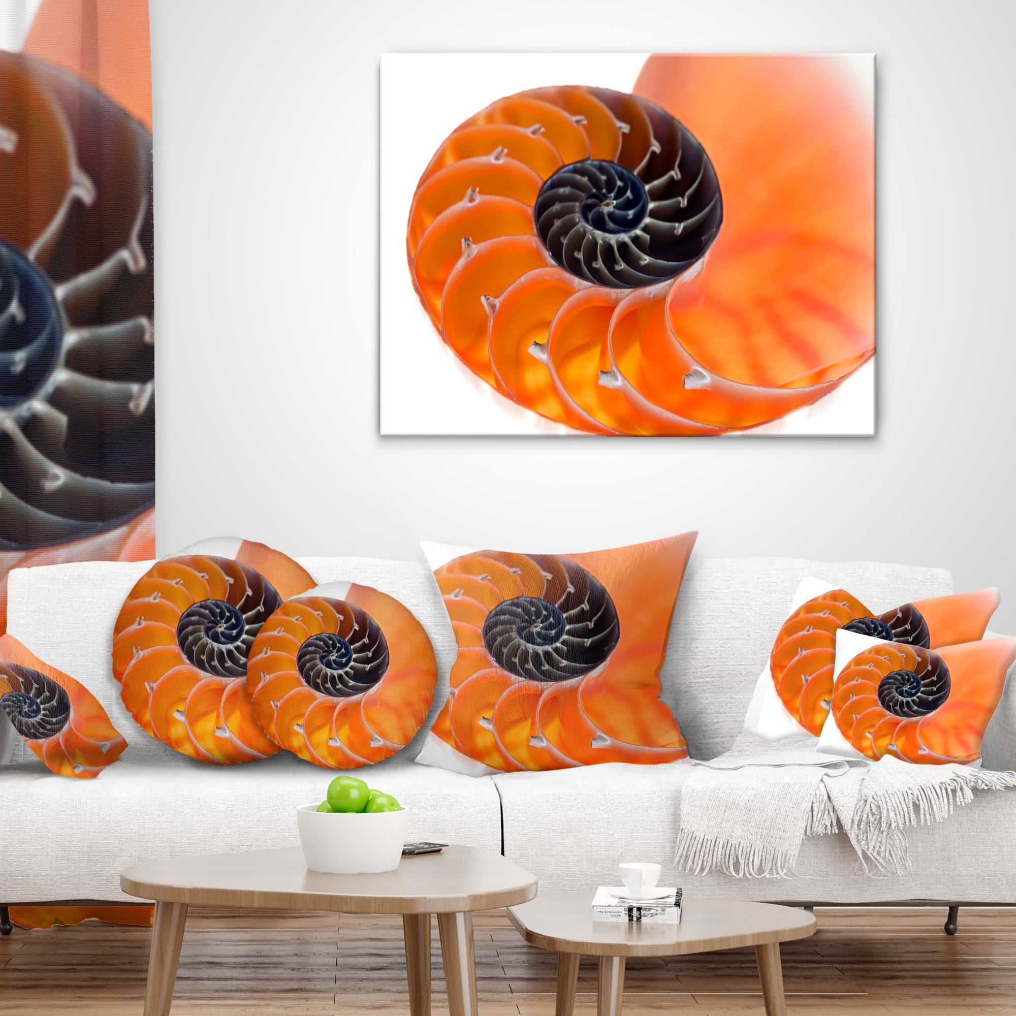 Designart Orange Nautilus Shell - Contemporary Throw Pillow - 16x16