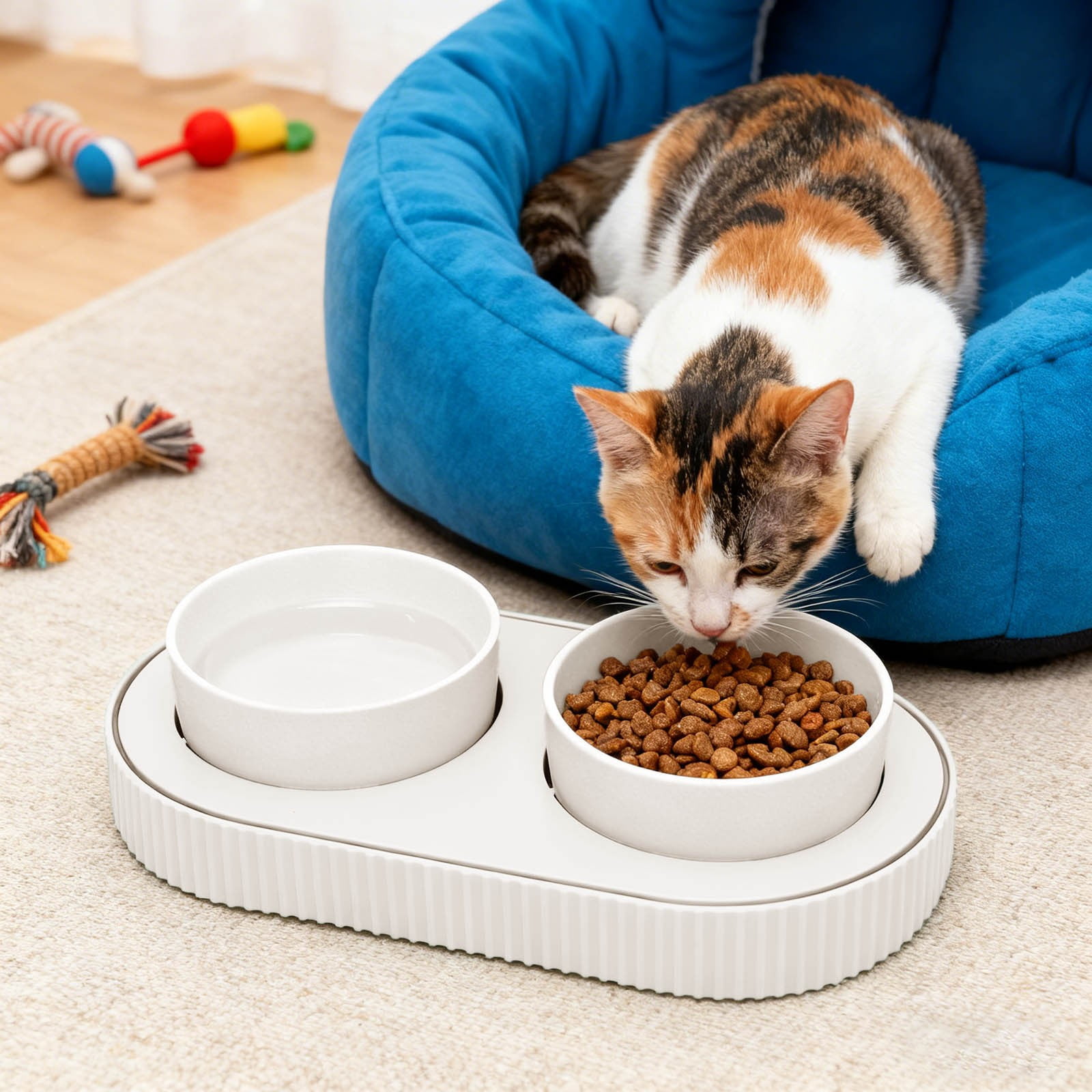 Heated Cat Bowl,Thermostatic Raised Cat Food and Water Bowl Set with USB Heating,Anti Vomiting Slow Feeder for Indoor Cats,Non Freezing Winter Pet Dish for Feral Cat Feeding Station
